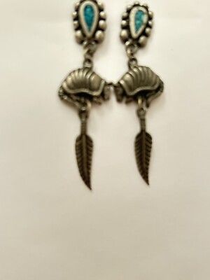 EGE 89' Armadillo Pewter & Turquoise Blue Mosaic Inlay Earrings