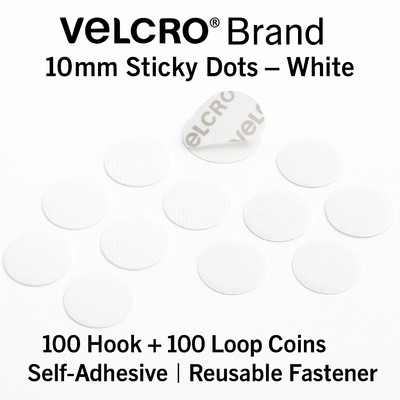 VELCRO  10mm weiße Klettmünzen - 100 Paar - selbstklebende Punkte 
