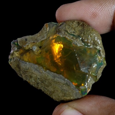 56.70 Cts. Natural Ethiopian Opal Oil Rough Specimen Ultra ''Play Of Color'' Gems