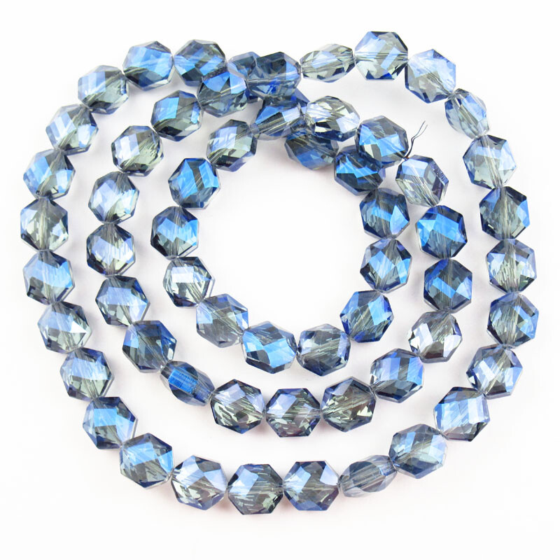 60Pcs 11x10x7mm Faceted Blue Titanium Crystal Hexagon Pendant Bead Q06102