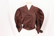 Antique Edwardian Brown Plaid Silk Wrap Bodice Top 1890s -1910s Early 1900s
