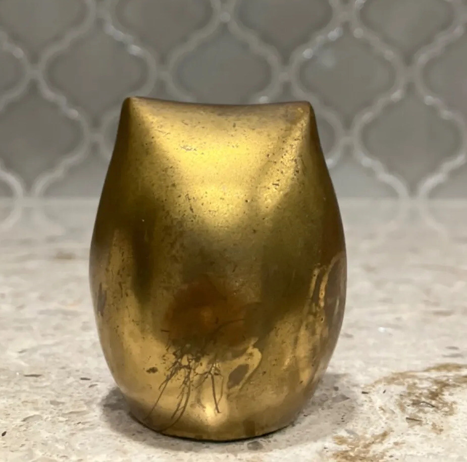 Vintage MCM Mini Brass Owl Figurine Paperweight Mid-Century Modern