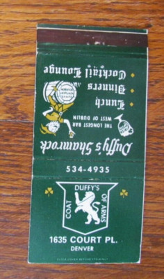 DENVER, COLORADO MATCHBOOK COVER: DUFFY'S IRISH PUB EMPTY MATCHCOVER -A