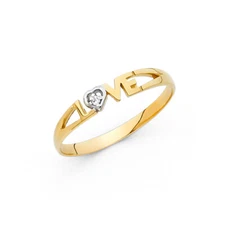 Ioka - 14K Two Tone Solid Gold CZ Love Ring