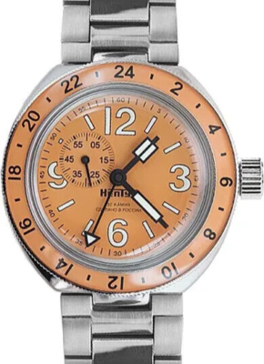 Vostok Amphibia 96075A NEPTUNE GMT Watch Orange Automatic Diver