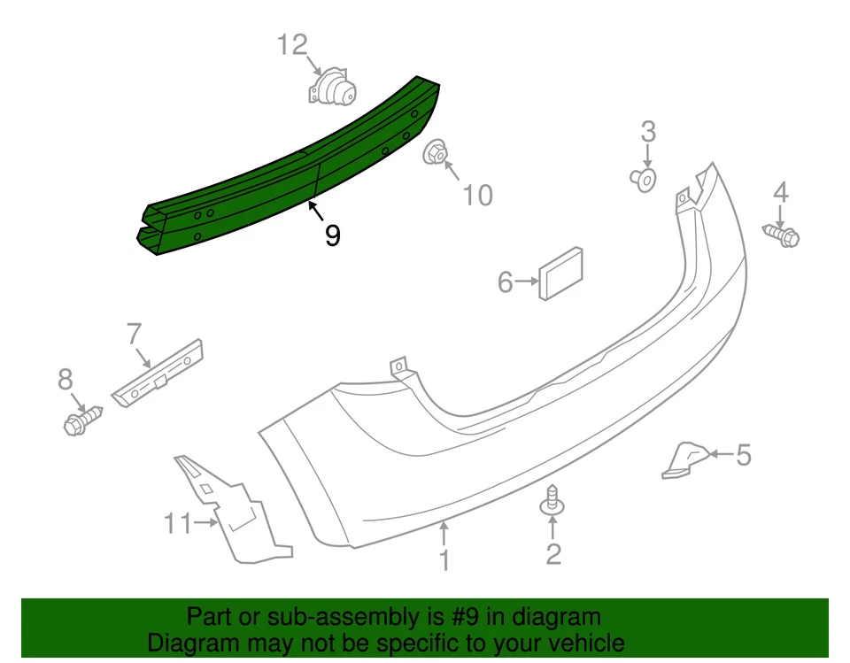 Nissan Versa Note 2014-2019 genuino - Barra de impacto H5032-3WCMH Foto 3 de 3