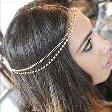 Boho Layered Head Chains Gold Rhinestone Headpiece Gypsy Head Chain Bridal