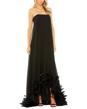 Mac Duggal Strapless Flare Feather Hem Gown Women's