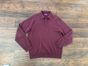 Saks Fifth Avenue Men's Size Med 100% Cashmere Burgundy Long Sleeve Polo Sweater