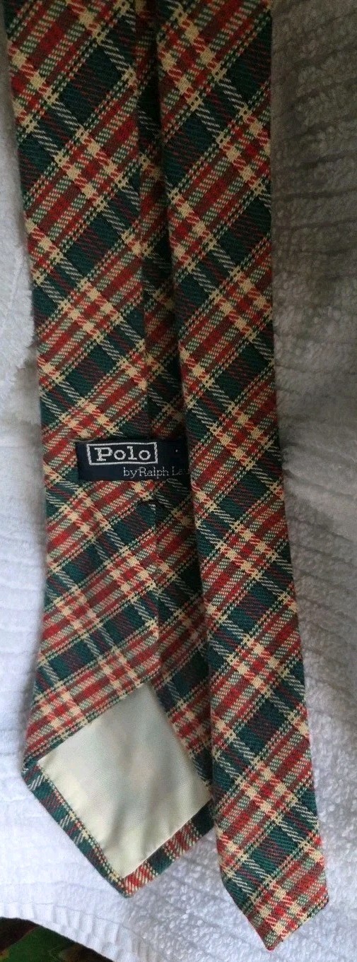 Polo Ralph Lauren Mens Tie Plaid Vintage 100% Cotton Hand Made in USA Christmas 