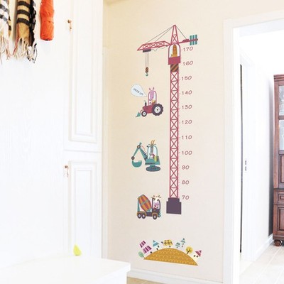  2PCS Tower Crane Pattern Wandaufkleber Cartoon Höhe Aufkleber Kinderzimmer
