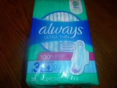 3 Always Ultra Thin Pads Size 3 Extra Long Super Pads With Flexi Wings 28 Count