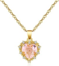 14K Gold Plated Birthstone Crystal Love Heart Pendant Necklace for Women