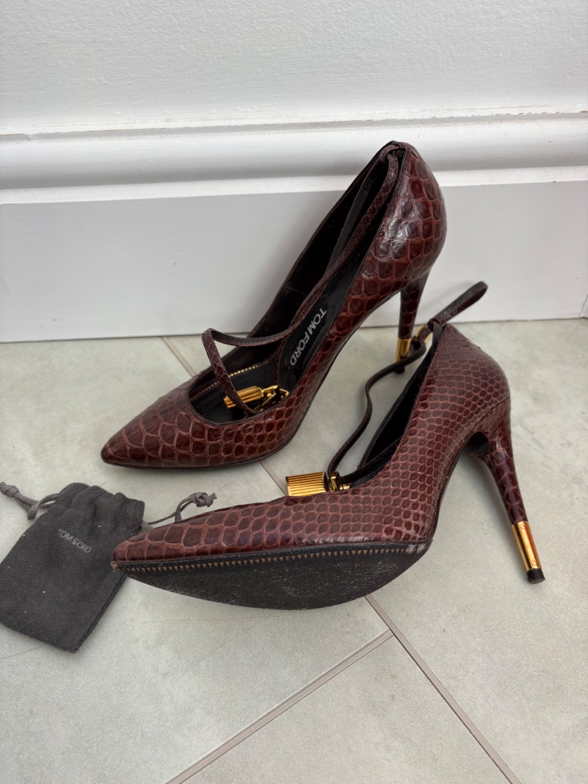 £2K RRP Tom Ford Python Leather Brown Ankle Strap… - image 3