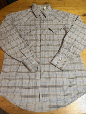 Ely Cattleman Men's Long Sleeve Western Pearl Snap Shirt Size L Tan Plaid