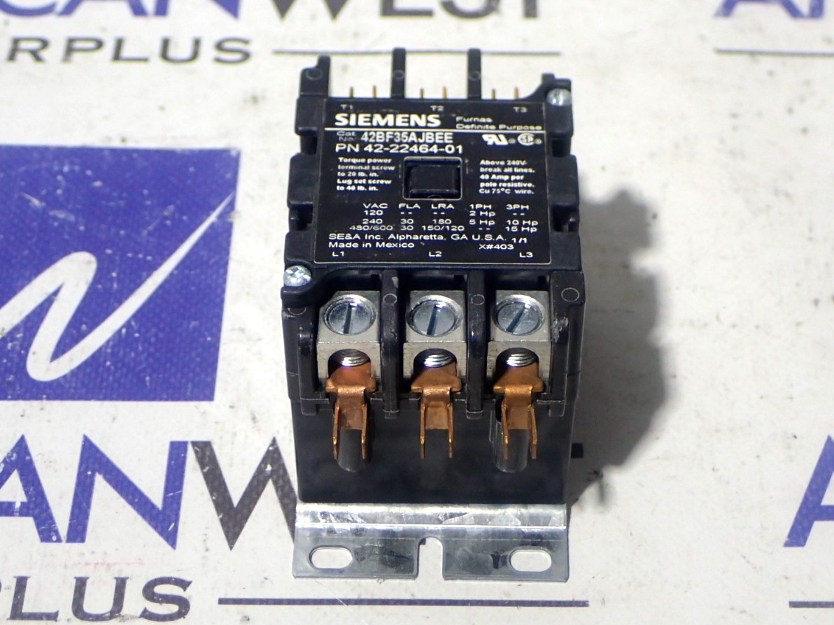 New Siemens 42BF35AJBEE 3 Pole 30 Amp Definite Purpose Contactor 24 Volt Coil