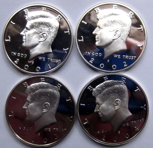 lot of 4 90% Silver proof Kennedy Half dollars 2001 2002 2003 2004 san francisco