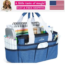 Craft Organizer Tote Bag, Art Storage Caddy with Multiple Pockets, Blue Sewin...