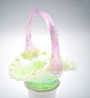 BEAUTIFUL Vintage Fenton PINK & GREEN OPALESCENT Miniature Basket