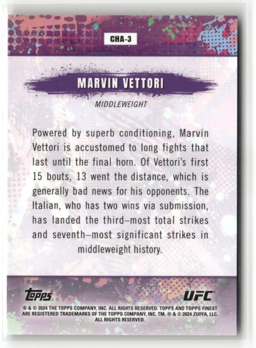 2024 Topps Finest UFC #CHA-3 Marvin Vettori Chaos Gold Refractors #/50 ☘️150 - Picture 2 of 2