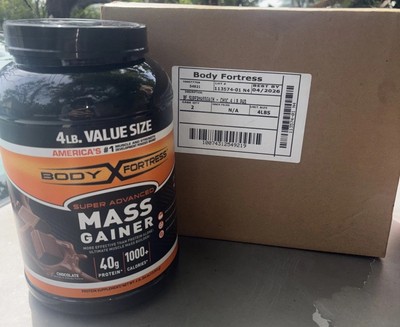 Body Fortress Super Advanced Mass Gainer Choc Whey Protein Powder No Gluten 4LBS