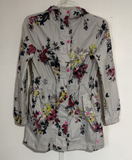 Joules Right As Rain Floral Hooded Rain Jacket US 6 Gray Purple Full Zip