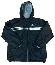 Vintage Adidas Jacket Youth XL Black/Gray Hooded Reversible 3 Stripes Retro 90s