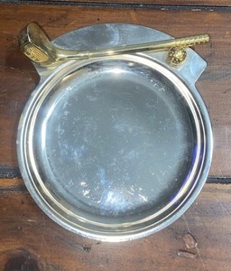 Vintage Metal Golf Club& Ball Trinket Tray, Key/Coin Holder, Desk Decor