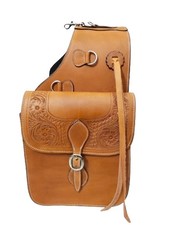Western Leather Hand Tooled Saddle Bag with Steel Hardware.