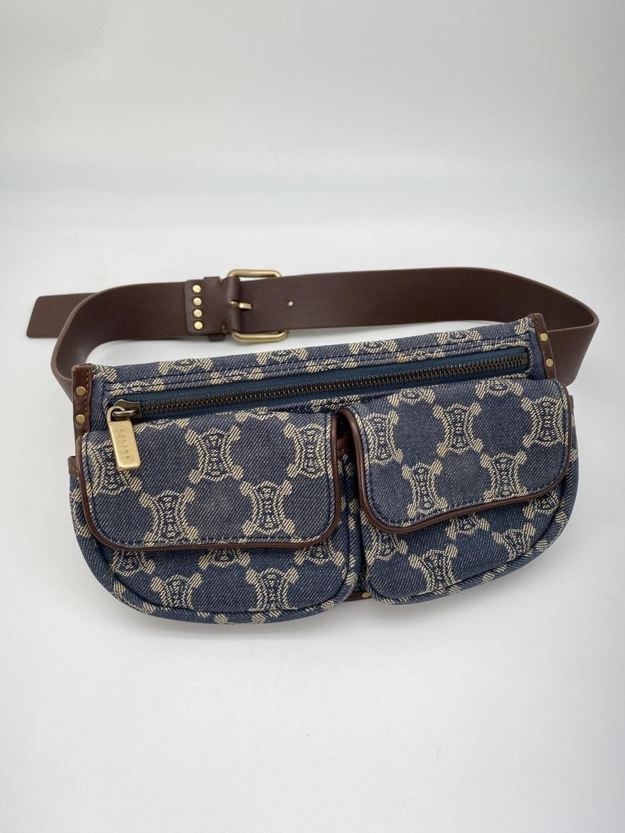 CELINE Macadam Denim Waist Bag Fanny Pack Navy Canvas Leather