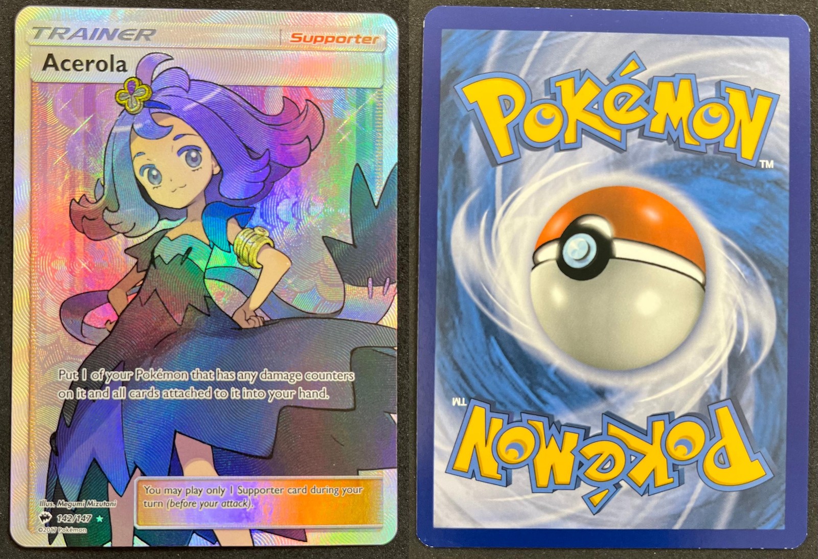 POKEMON UNGRADED ACEROLA 142/147 ULTRA RARE BURNING SHADOWS NM