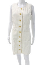 Tory Burch Womens Ivory Linen Shirt Dress Sleeveless Round Neck Button Size 4