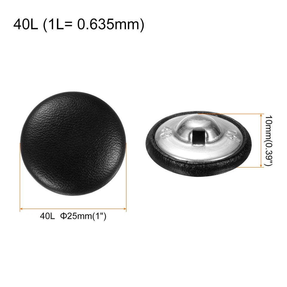 15 Stück Lederüberzogene Knöpfe,25mm,Metall,rund,zum Nähen,Schwarz - Bild 2 von 4