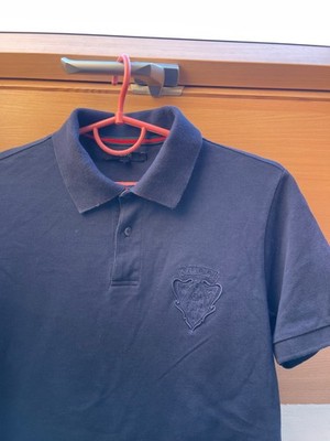 GUCCI Vintage Men's Navy Blue Polo Shirt with Embroidered Crest
