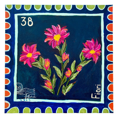 Abstract Floral Postage Stamp 12x12 Expressionism Acrylic Canvas Penpal Decor