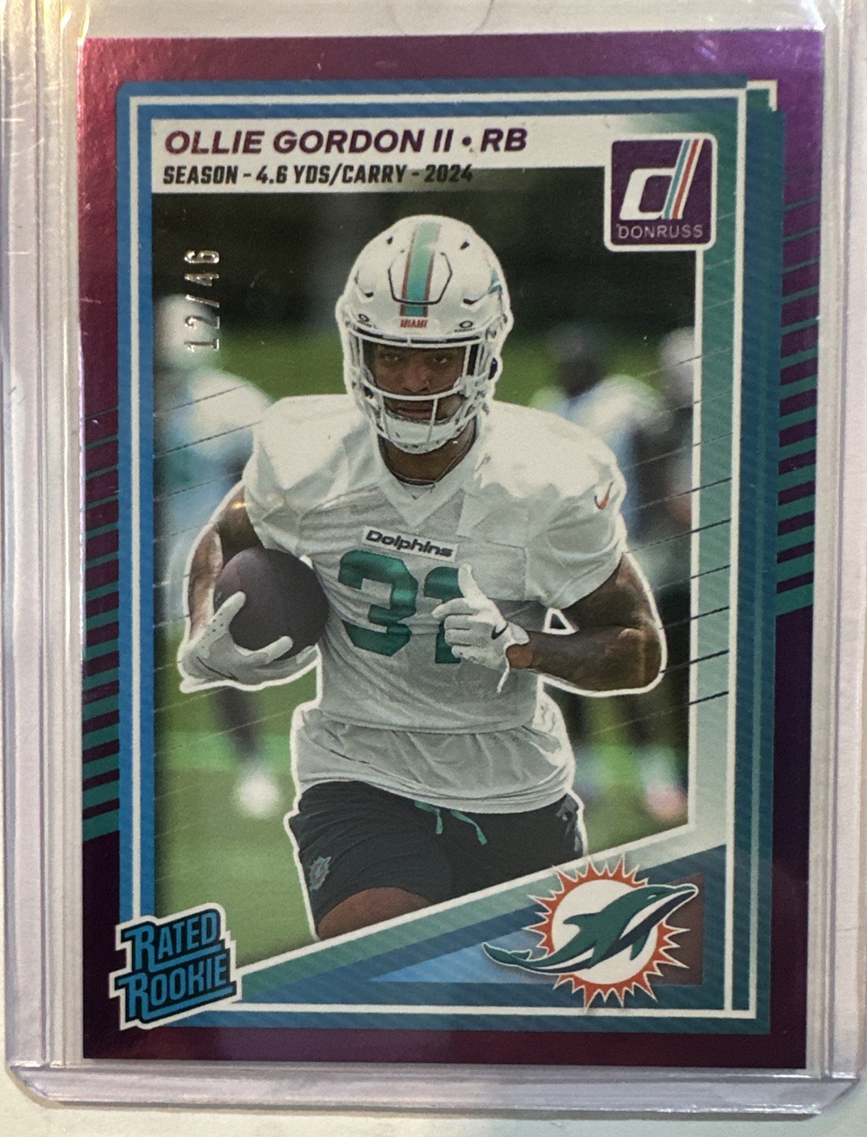 2025 Panini Donruss Ollie Gordon II Purple Season Stat Line Rated Rookie #12/46
