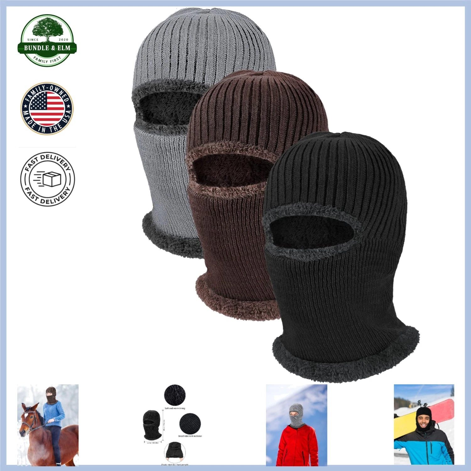 Winter Balaclava Ski Masks, 3 Pack Warm Fleece Face Covers for Outdoor Sports