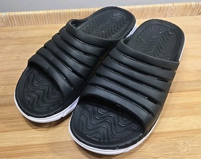 Womens 9 Avia Sandal/Slides Hightail Black White Cushioned Heal Comfort Light 