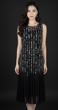 Vintage Black Sheer  Lace Midi Sleeveless Semi-Transparent Overlay Size M/L