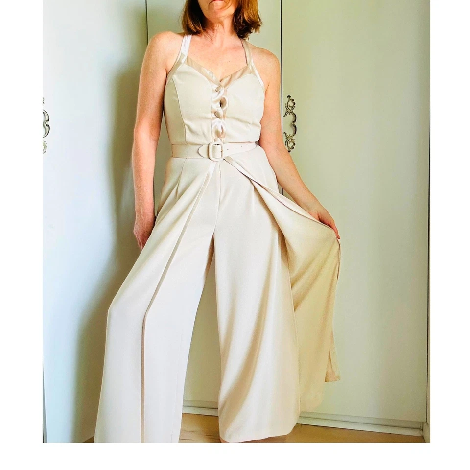 Vintage 90s Beige Nude Formal Jumpsuit Size 6 | Elegant Cocktail Evening - Image 4 of 4