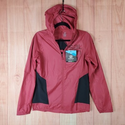 Salomon Bonatti Cross Wind Jacket Womens Small Red Waterproof Full Zip Hooded