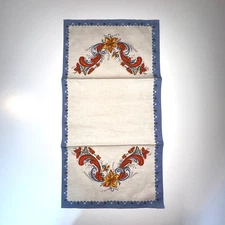 Norwegian Table Runner Scandinavian Printed Linen Rosemaling Design 23.5" x 12"
