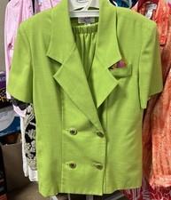 Vtg 80s Womens Green Button Front Culotte Suit Set Size 10 27 Working Girl