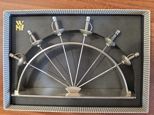 Vintage WMF Rare Sword Shape Cocktail Picks In Holder And In Original Box...