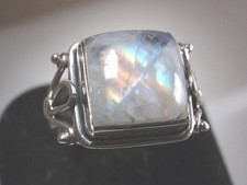 Elegant Moonstone Square Ring Solid 925 Sterling Silver Size 6.5