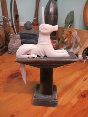 Art Deco Ivory Statue of Egyptian God Anubis  Horn Stand Pedestal total ht. 6''