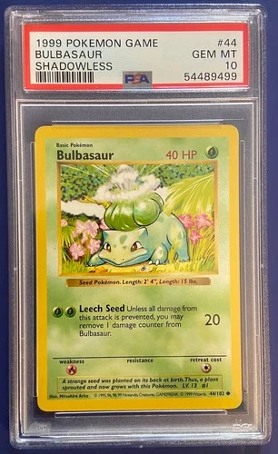 Pokemon Base Set 1999 Shadowless "BALBASAUR" PSA 10 Gem/Mint #44/102.