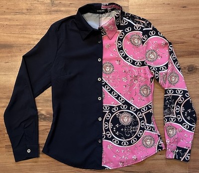 ChicMe Black & Pink Baroque Print Button Up Shirt Sz S FauxSace Medusa