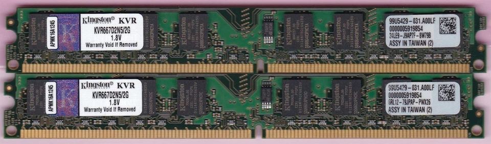 Kit de memoria RAM de bajo perfil 4 GB 2x2 GB KINGSTON KVR667D2N5/2G DDR2-667 PC2-5300 Foto 4 de 4