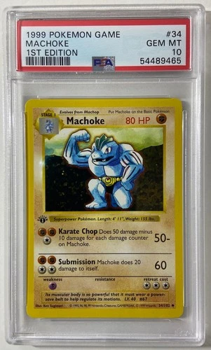 Pokemon - Base Set 1st Edit. 1999 Shadowless "MACHOKE" PSA 10 Gem/Mint #34/102.
